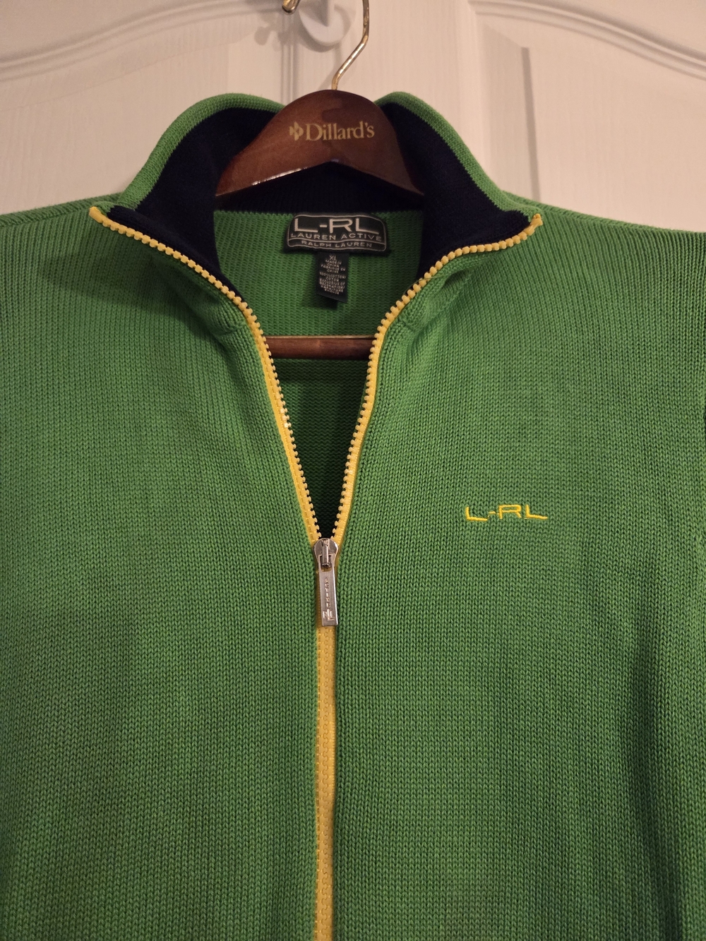 Ralph Lauren Green Half-Zip Sweater with Yellow Trim